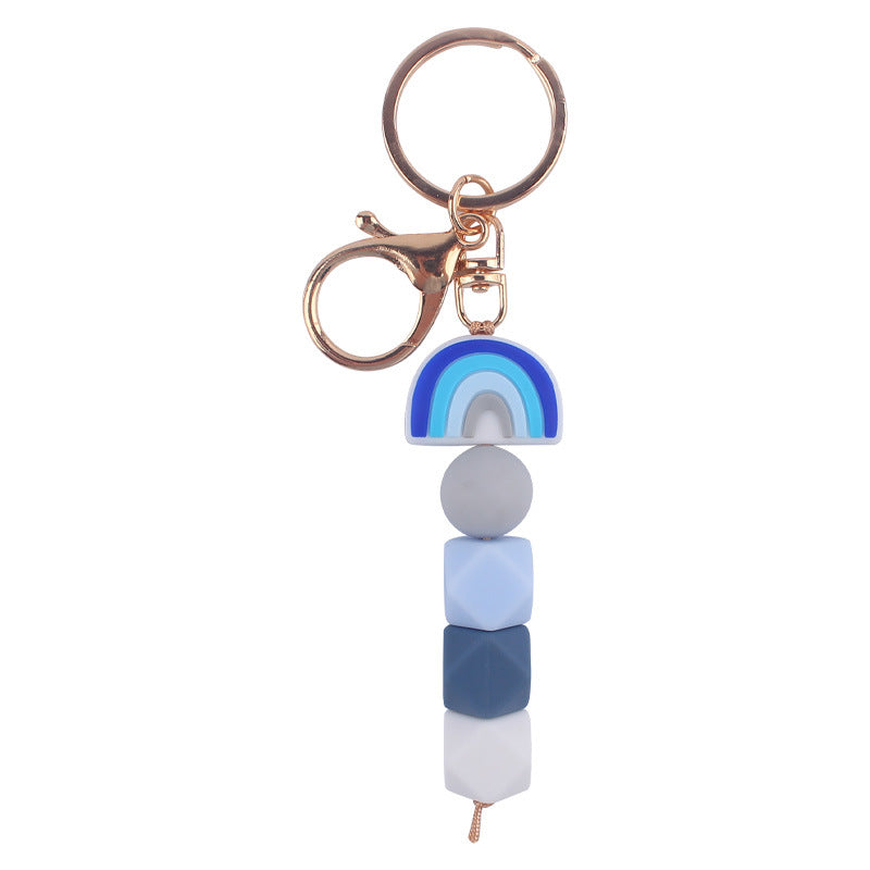Wholesale Cartoon Rainbow Silicone Handmade Beaded Keychain